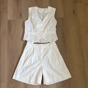 Commense Cream Linen Vest and Shorts Set
